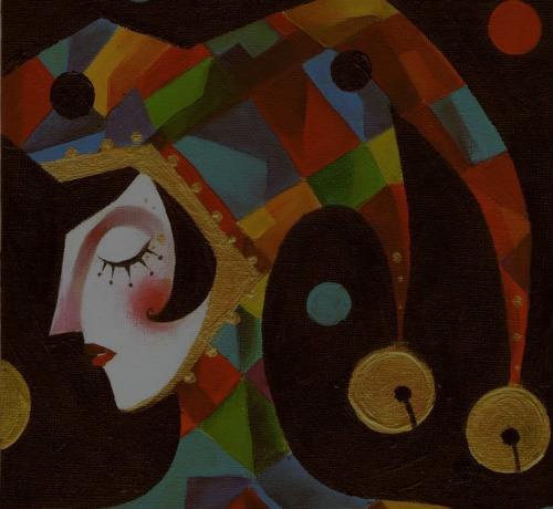 Colourful abstract illustration of faces and shapes