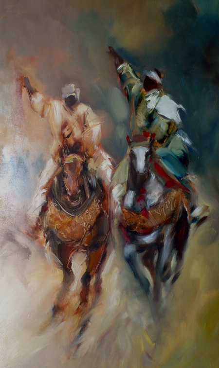 Painting of riders on horses